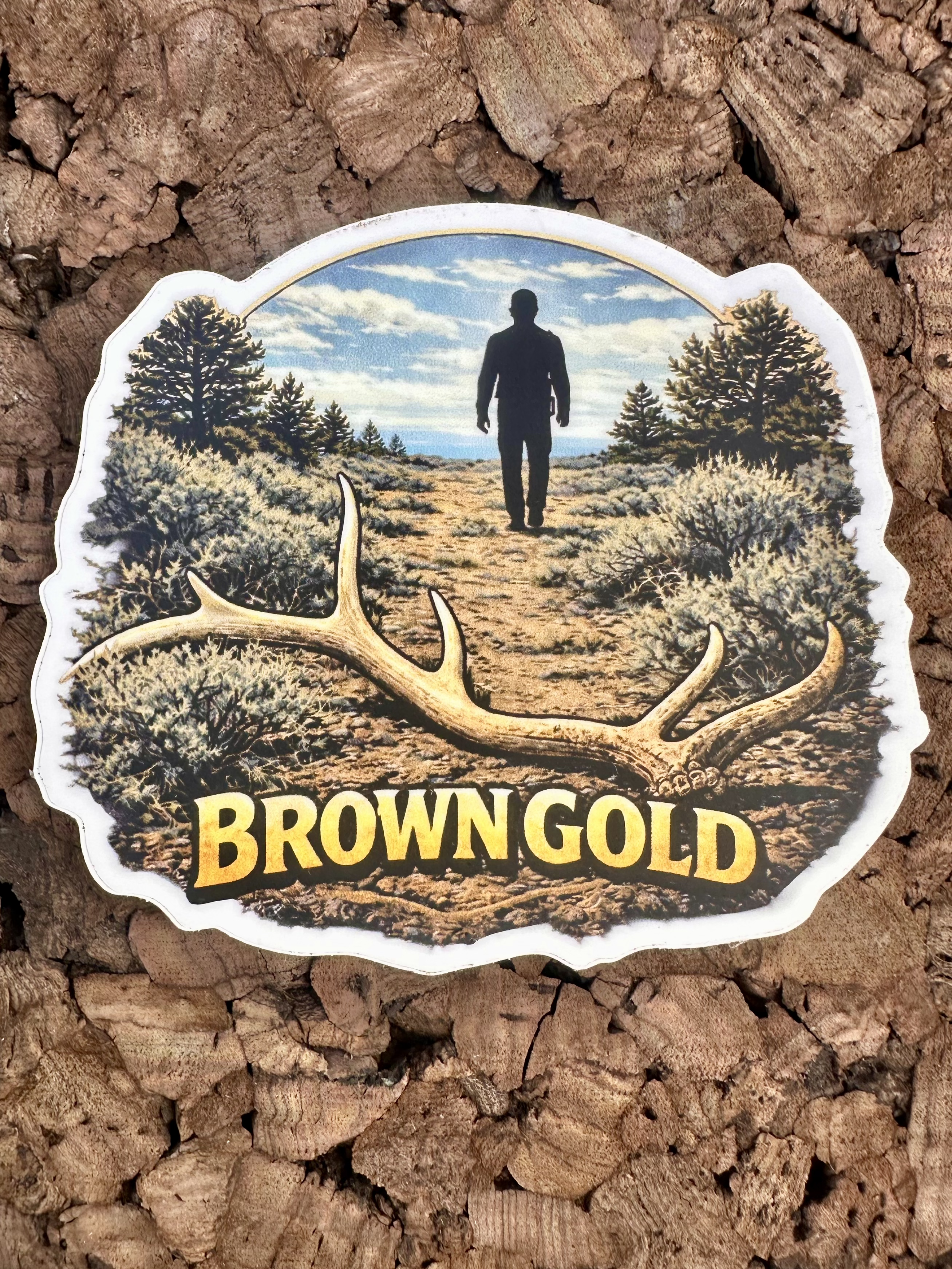 Brown Gold Shed Hunting Sticker – 4" Premium Vinyl Decal