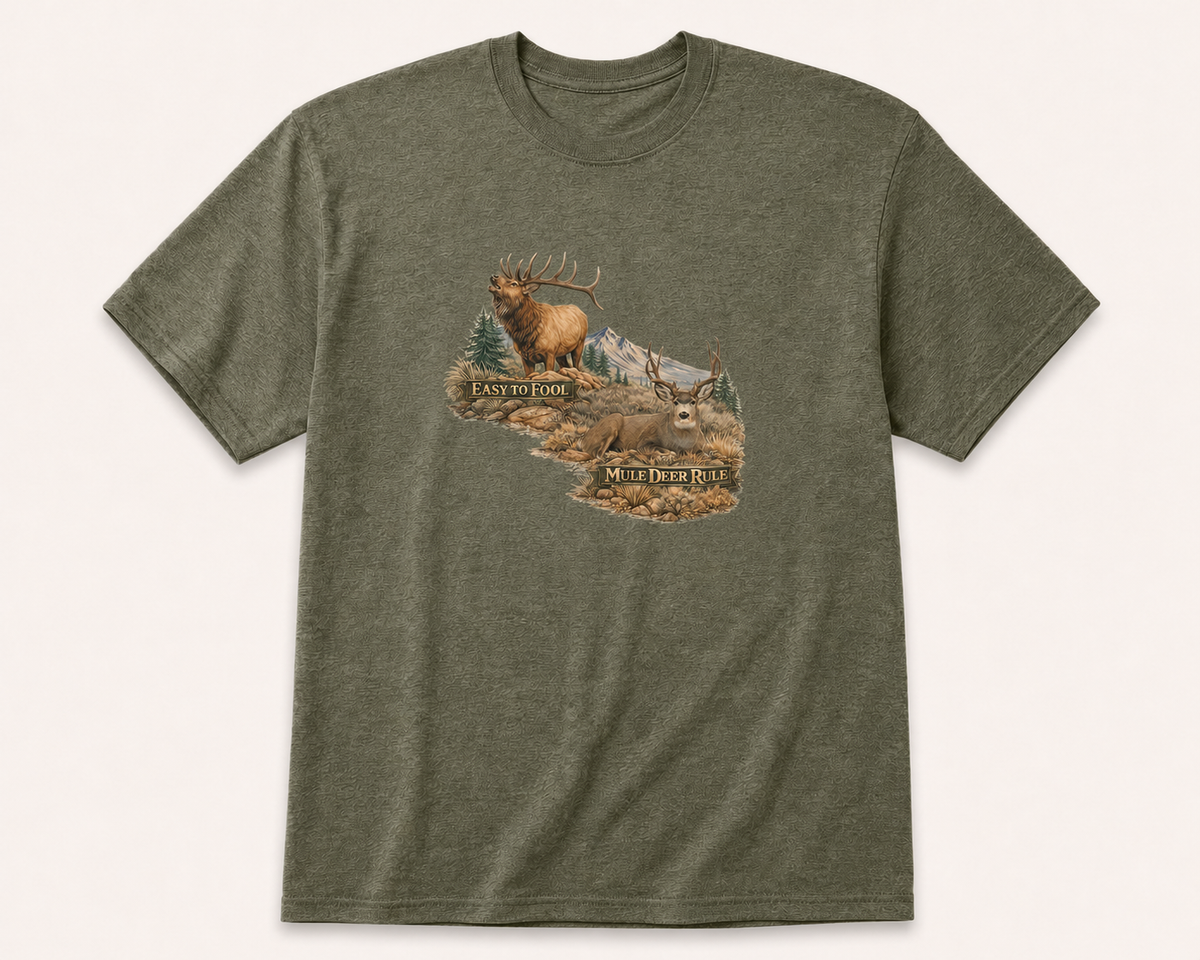 Mule Deer/Elk Hunting T-Shirt "Easy to Fool, Mule Deer Rule" Tee