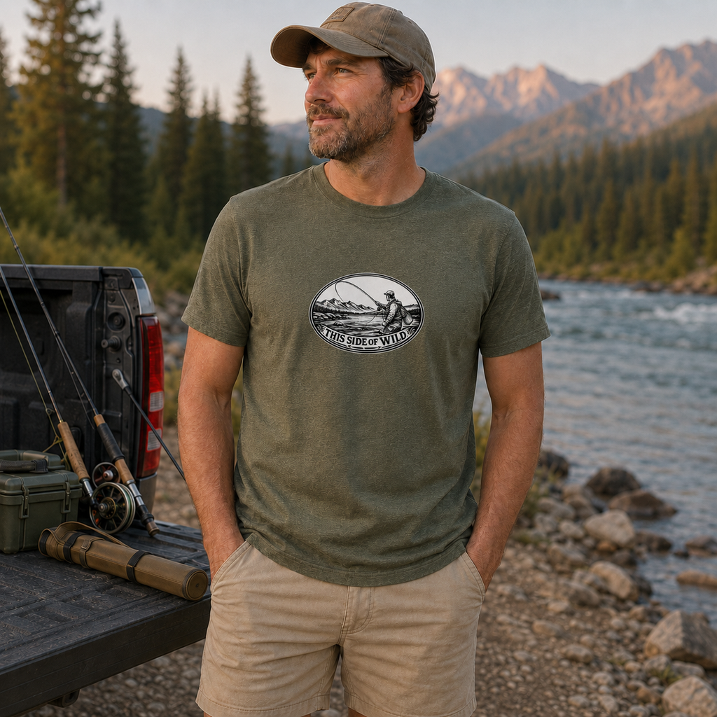Fly Fishing T-Shirt "This Side of Wild" Oval Fly Fishing Tee