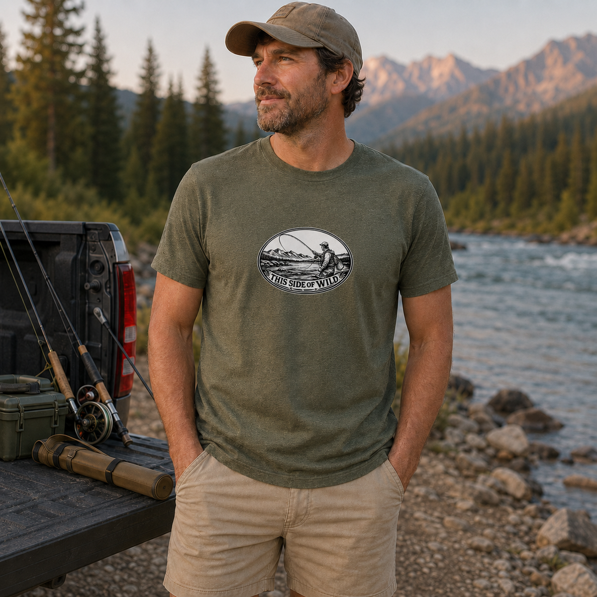 Fly Fishing T-Shirt "This Side of Wild" Oval Fly Fishing Tee