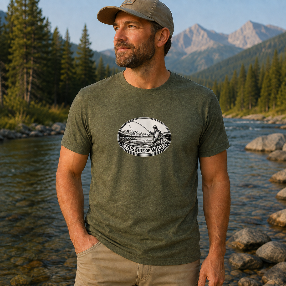 Fly Fishing T-Shirt "This Side of Wild" Oval Fly Fishing Tee