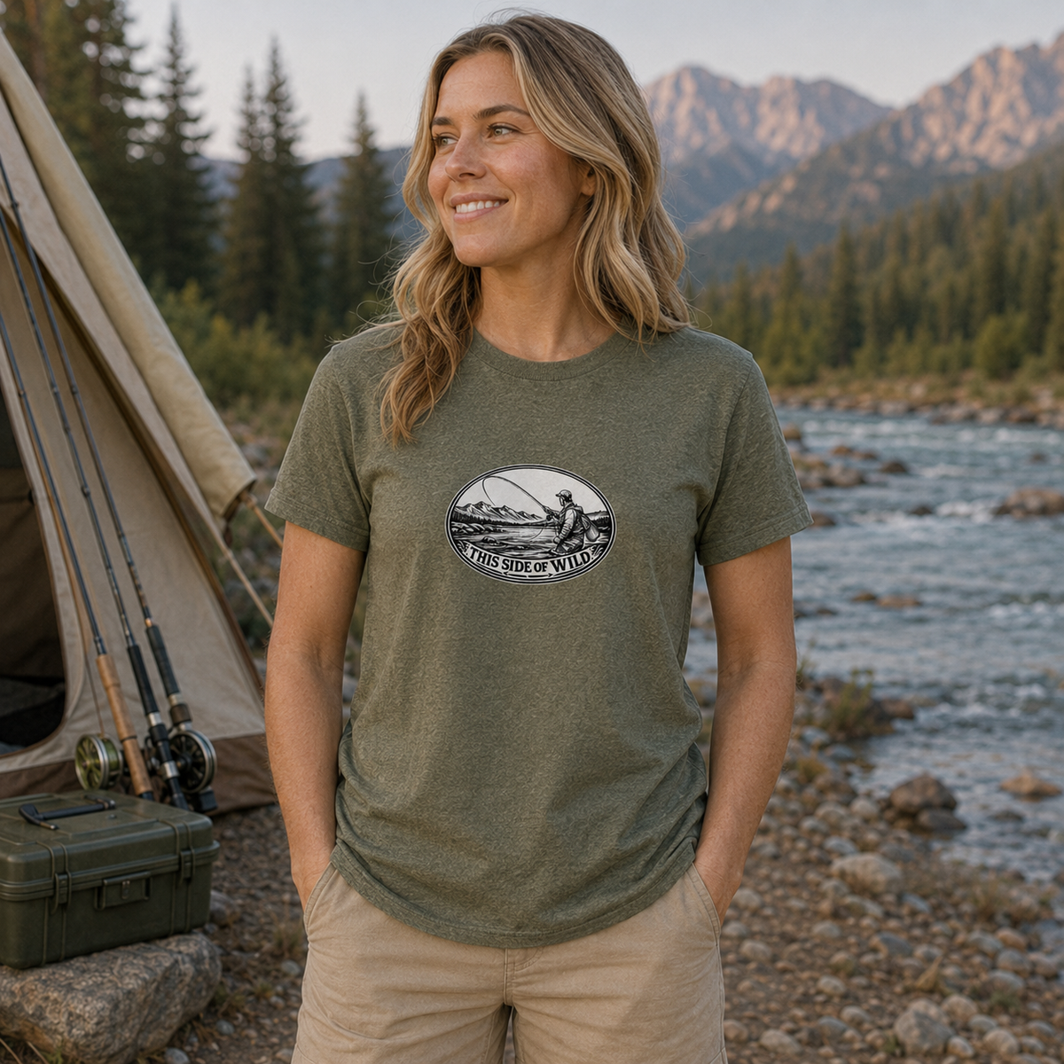 Fly Fishing T-Shirt "This Side of Wild" Oval Fly Fishing Tee