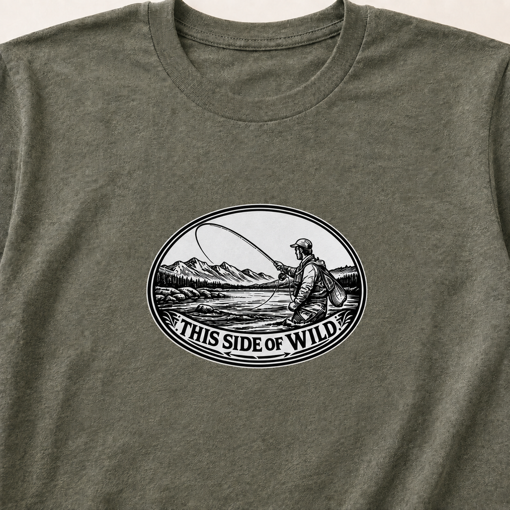 Fly Fishing T-Shirt "This Side of Wild" Oval Fly Fishing Tee