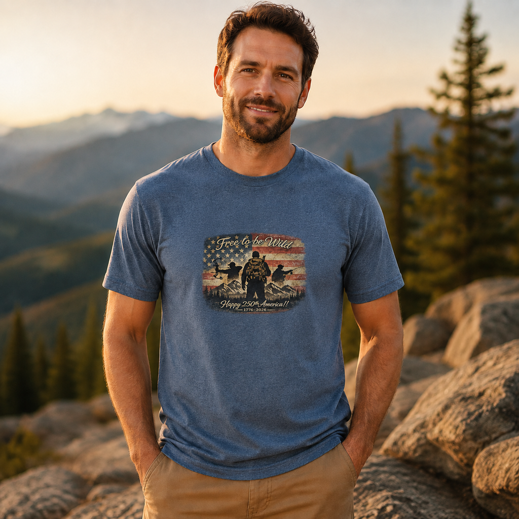 Patriotic Outdoor T-Shirt "Free to be Wild America 250th" Tee (Limited Edition)