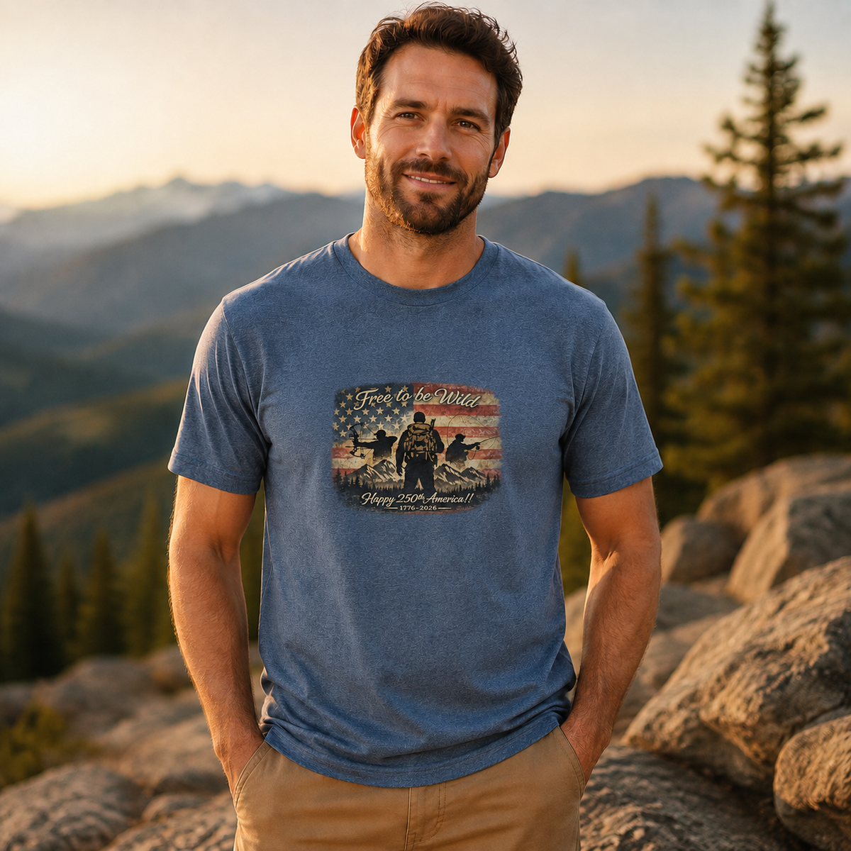 Patriotic Outdoor T-Shirt "Free to be Wild America 250th" Tee (Limited Edition)