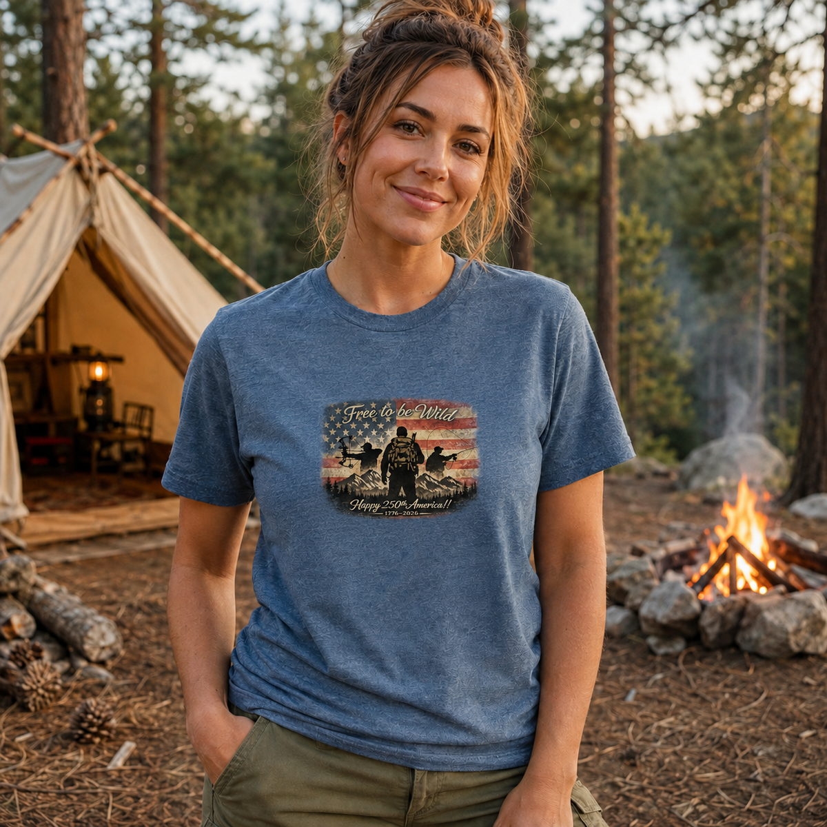 Patriotic Outdoor T-Shirt "Free to be Wild America 250th" Tee (Limited Edition)