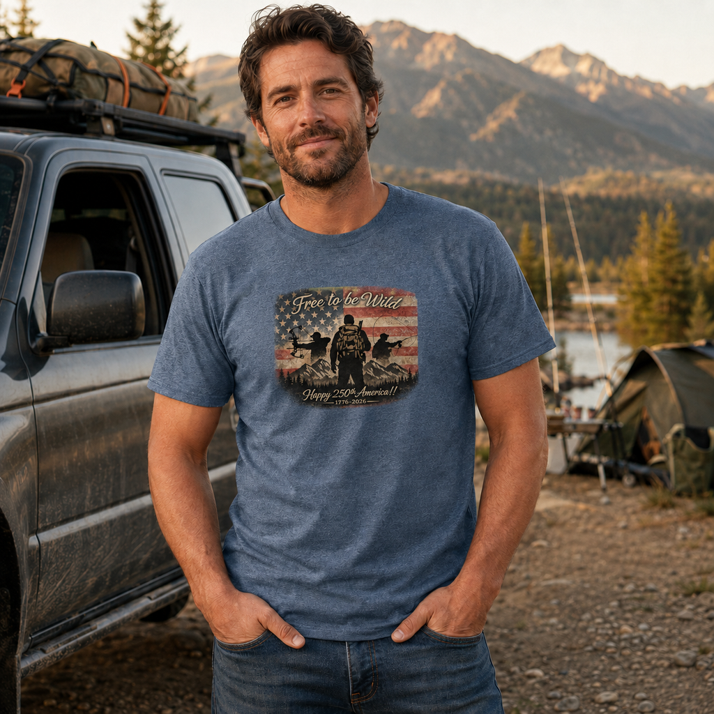 Patriotic Outdoor T-Shirt "Free to be Wild America 250th" Tee (Limited Edition)