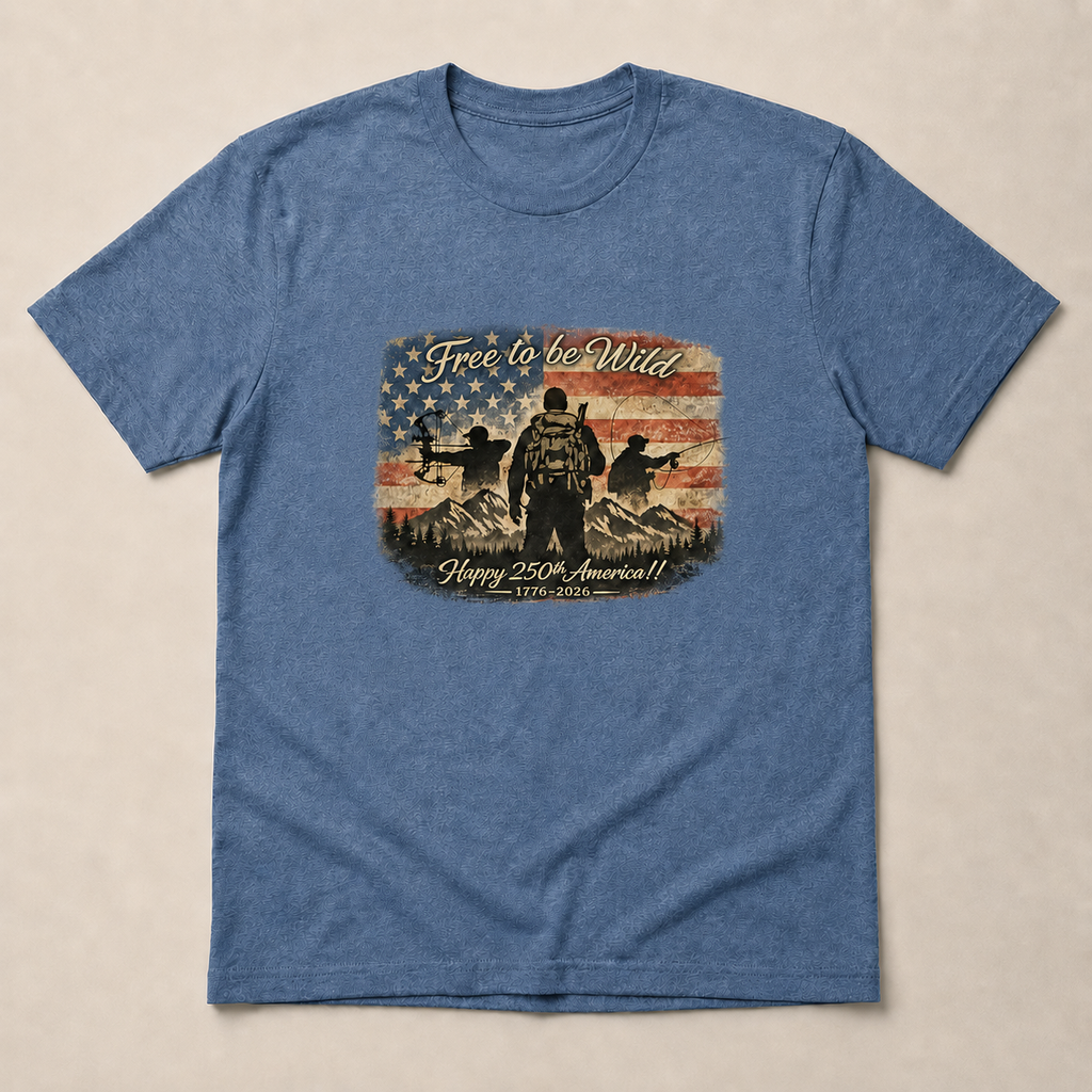 Patriotic Outdoor T-Shirt "Free to be Wild America 250th" Tee (Limited Edition)