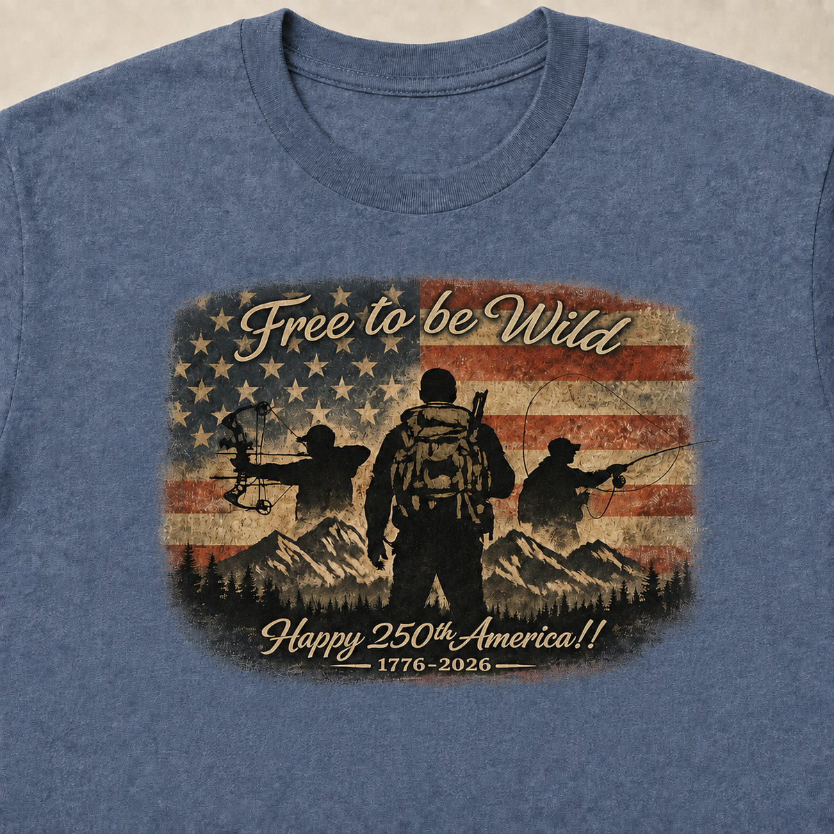 Patriotic Outdoor T-Shirt "Free to be Wild America 250th" Tee (Limited Edition)