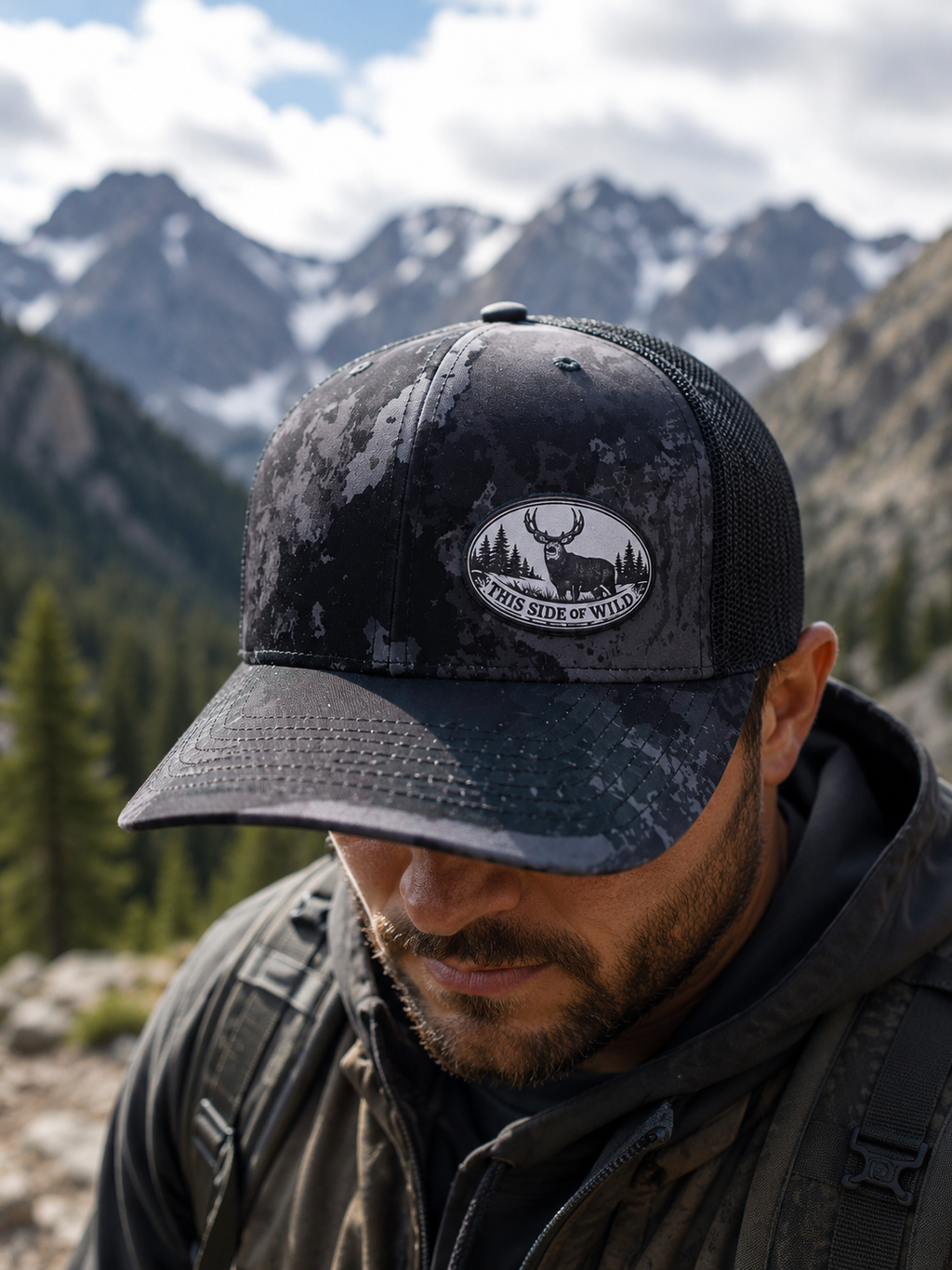 Mule Deer Trucker Hat "This Side of Wild" Oval Mule Deer Cap