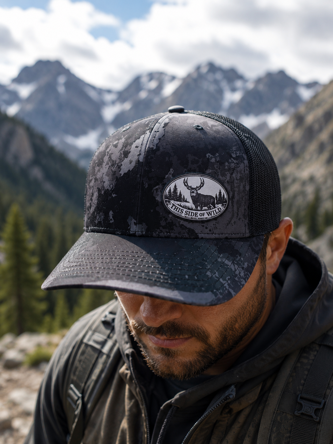 Mule Deer Trucker Hat "This Side of Wild" Oval Mule Deer Cap