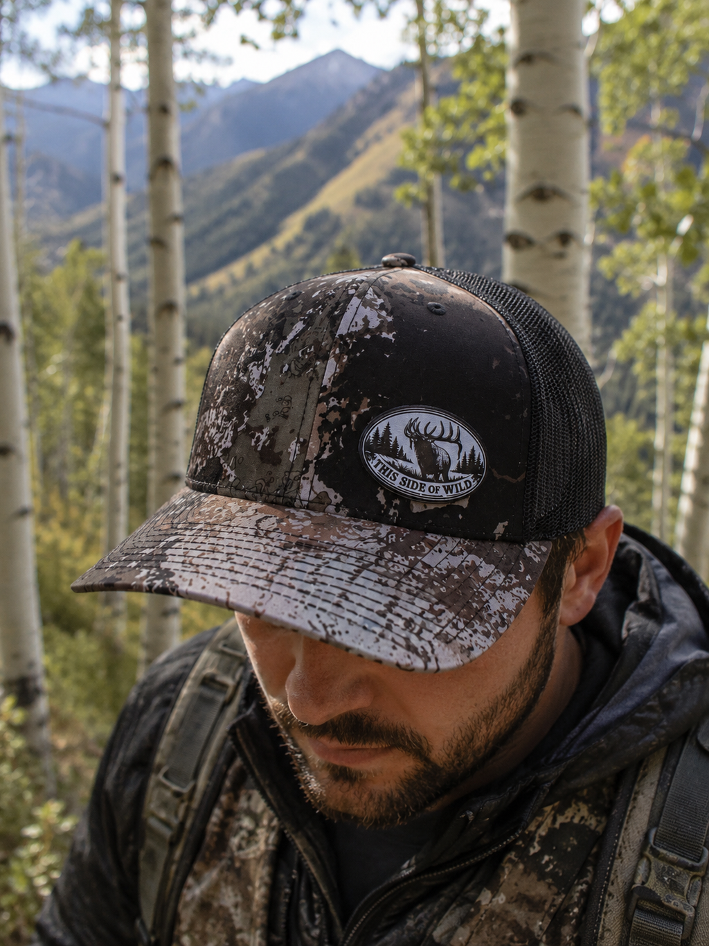 Bull Elk Trucker Hat "This Side of Wild" Oval Elk Cap