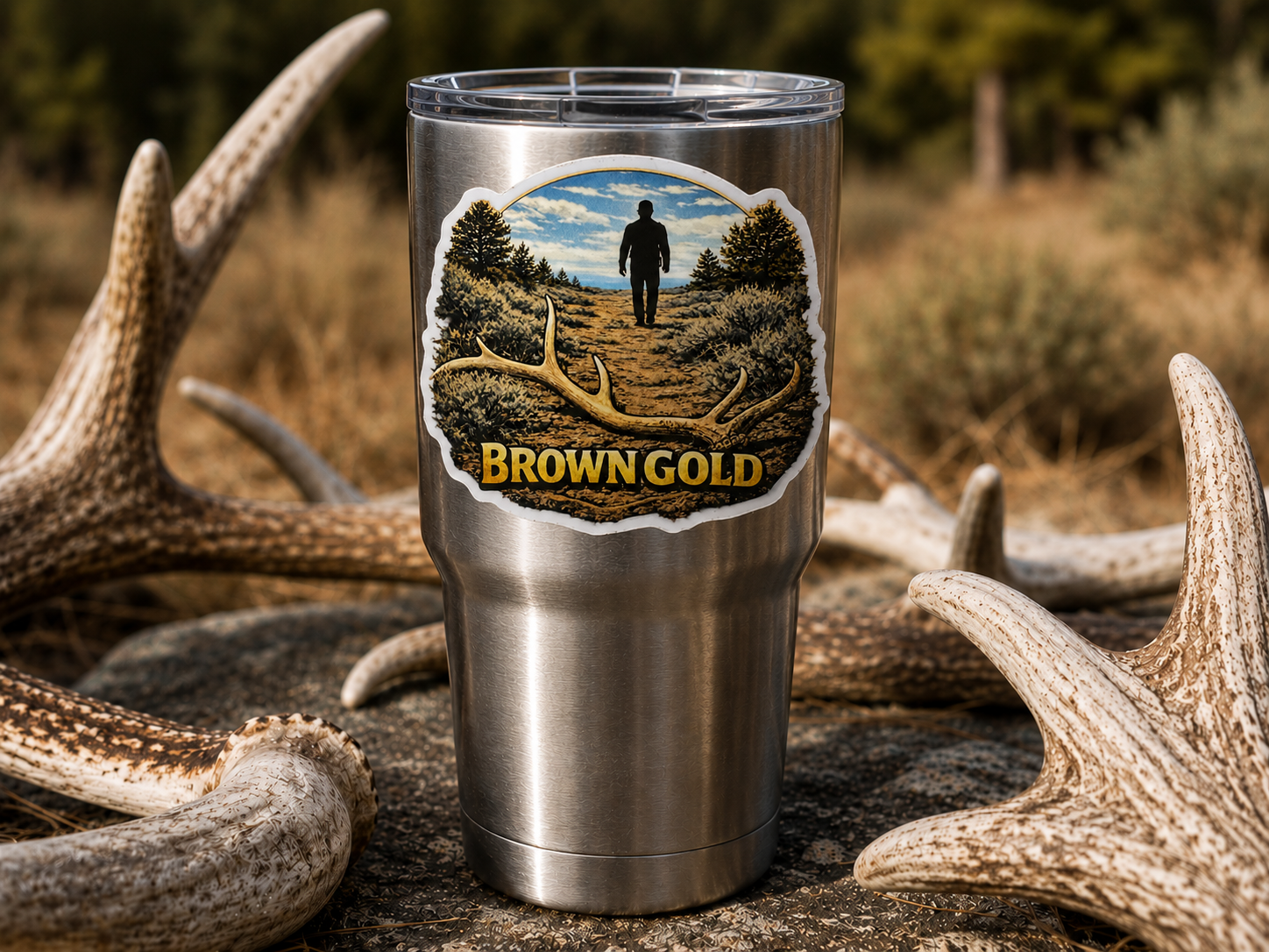Elk Anter Waterproof/Vinyl Decal 4" Brown Gold Antler Hunting Sticker