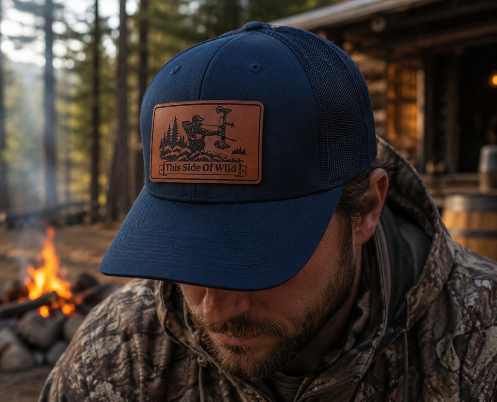 Bow Hunter Trucker Hat "This Side of Wild" Bow Hunter Leather Patch Cap