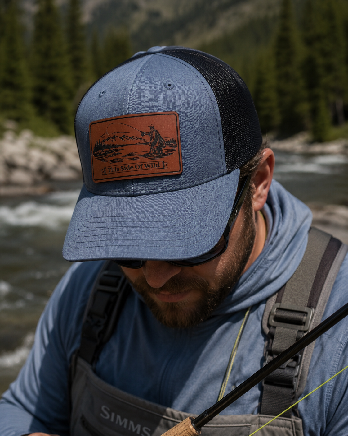 Fly Fishing Trucker Hat "This Side of Wild" Fly Fishing Leather Patch Cap