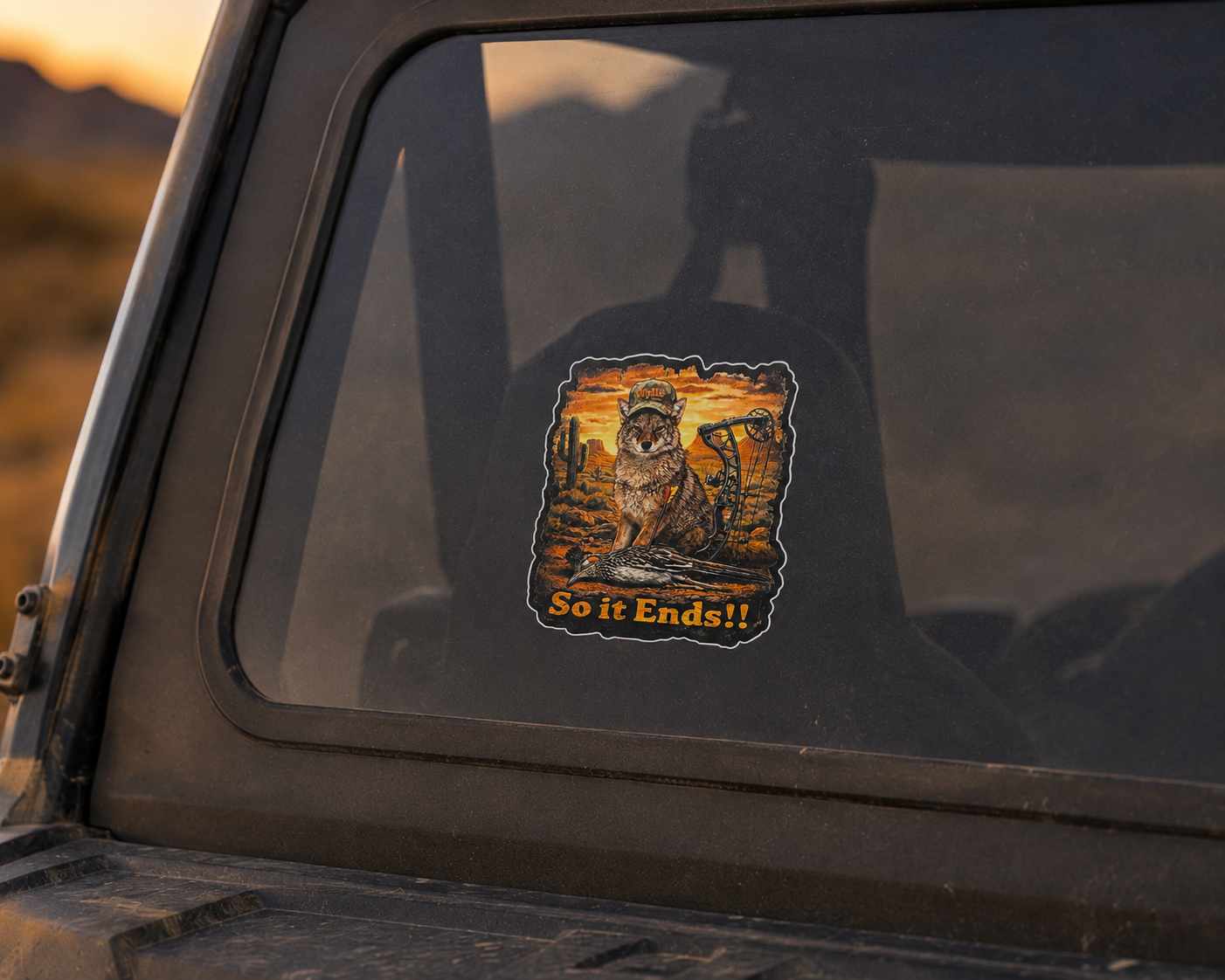 Coyote Waterproof Vinyl Decal 4" So it ends...Funny Coyote Sticker