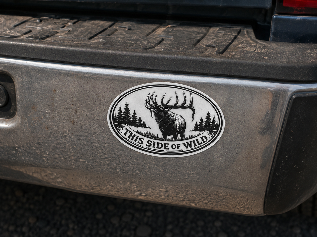 Bull Elk Waterproof/Vinyl Decal 6" This Side of Wild Oval Elk Sticker
