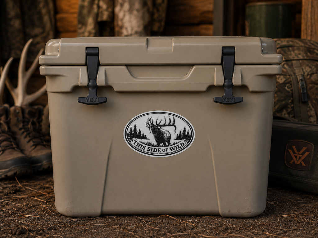 Bull Elk Waterproof/Vinyl Decal 6" This Side of Wild Oval Elk Sticker