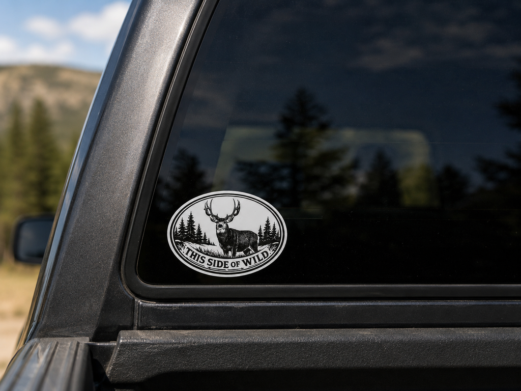 Mule Deer Waterproof/Vinyl Decal 6" This Side of Wild Oval Deer Sticker
