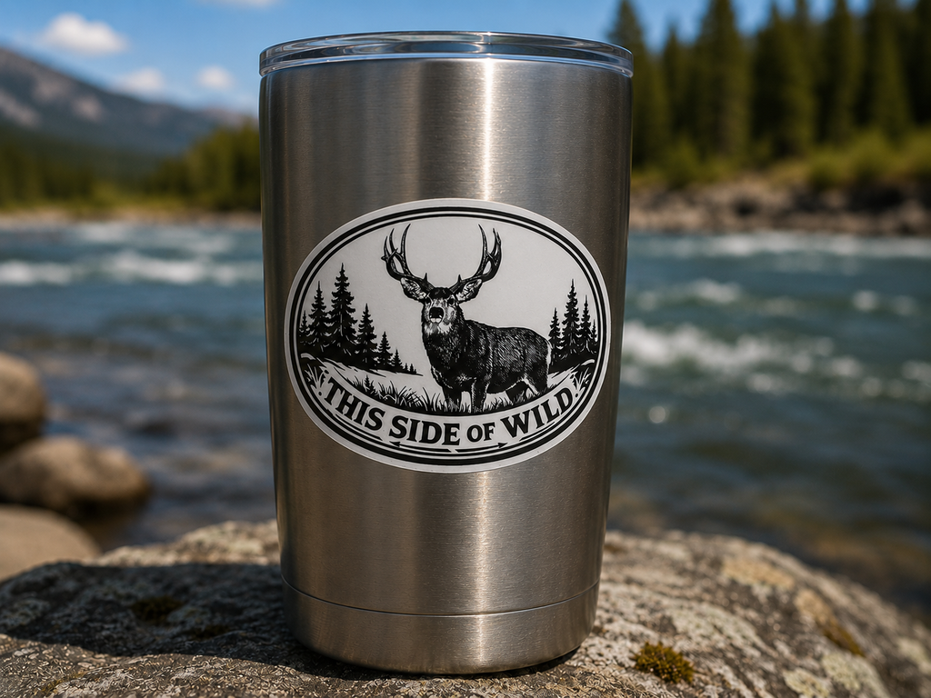 Mule Deer Waterproof/Vinyl Decal 6" This Side of Wild Oval Deer Sticker