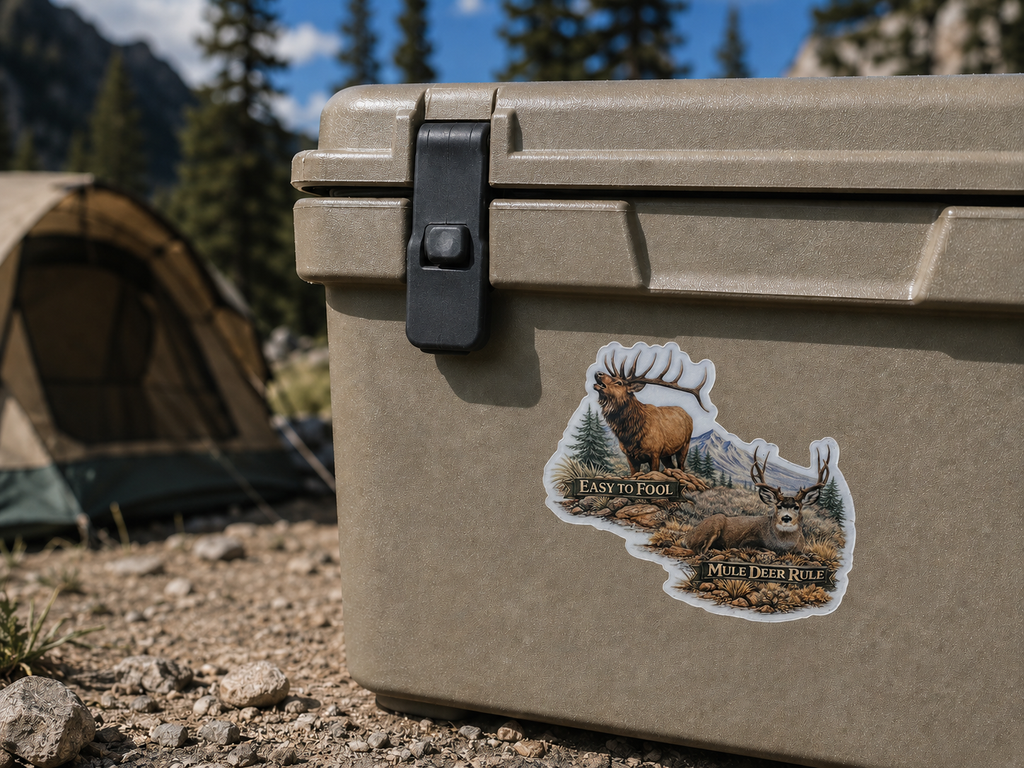 Elk and Mule Deer Waterproof/Vinyl Decal 4" Easy to fool, Mule Deer Rule Sticker