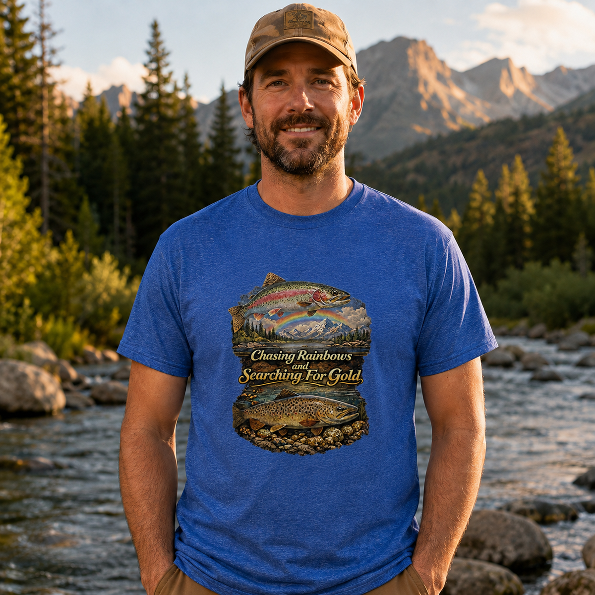 Fly Fishing T-Shirt "Chasing Rainbows & Searching for Gold" Tee