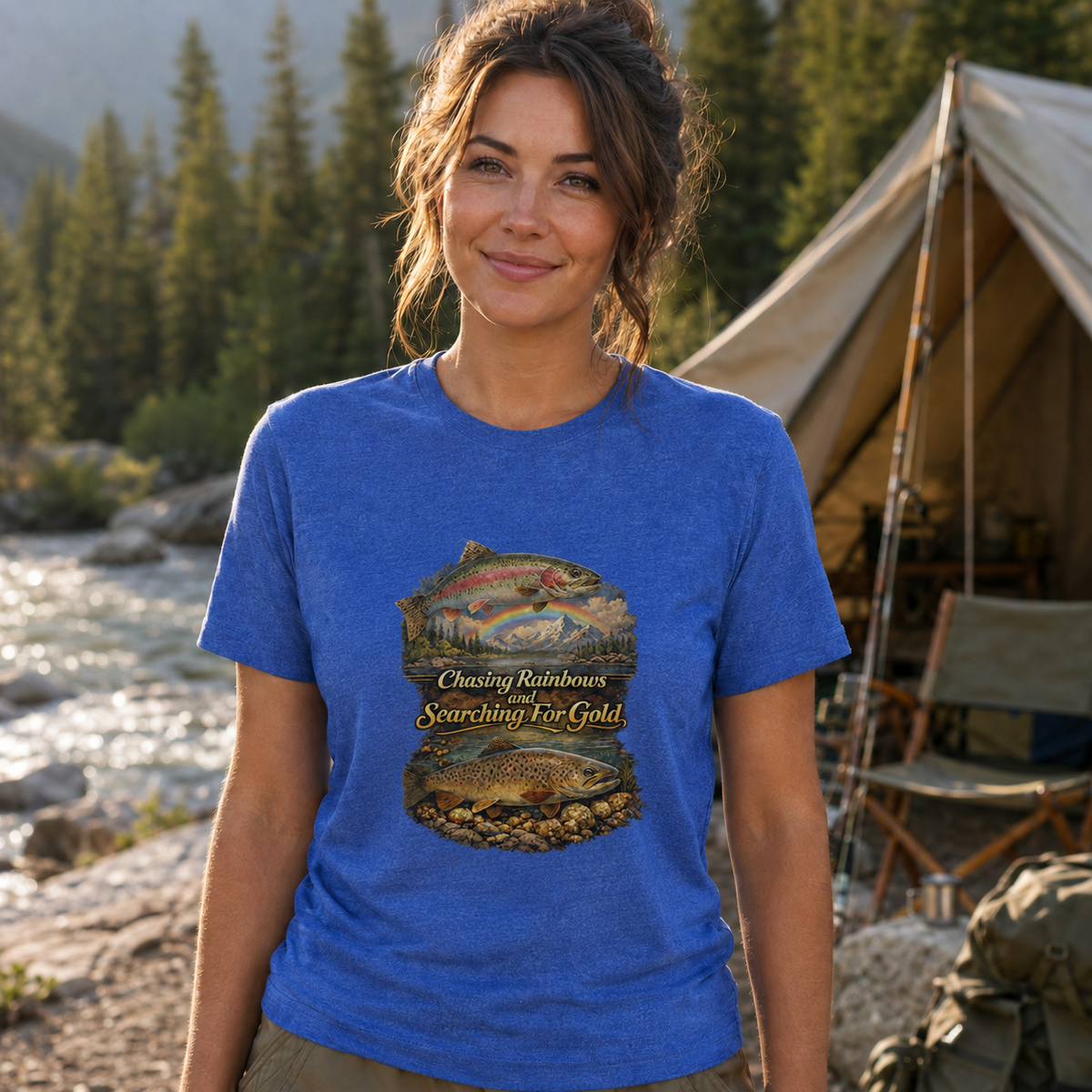 Fly Fishing T-Shirt "Chasing Rainbows & Searching for Gold" Tee
