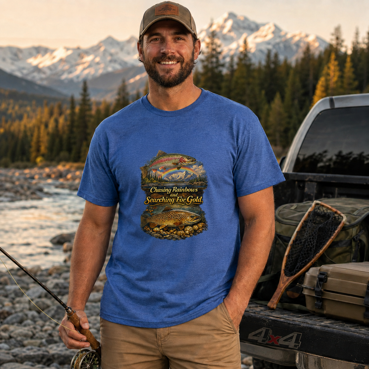 Fly Fishing T-Shirt "Chasing Rainbows & Searching for Gold" Tee