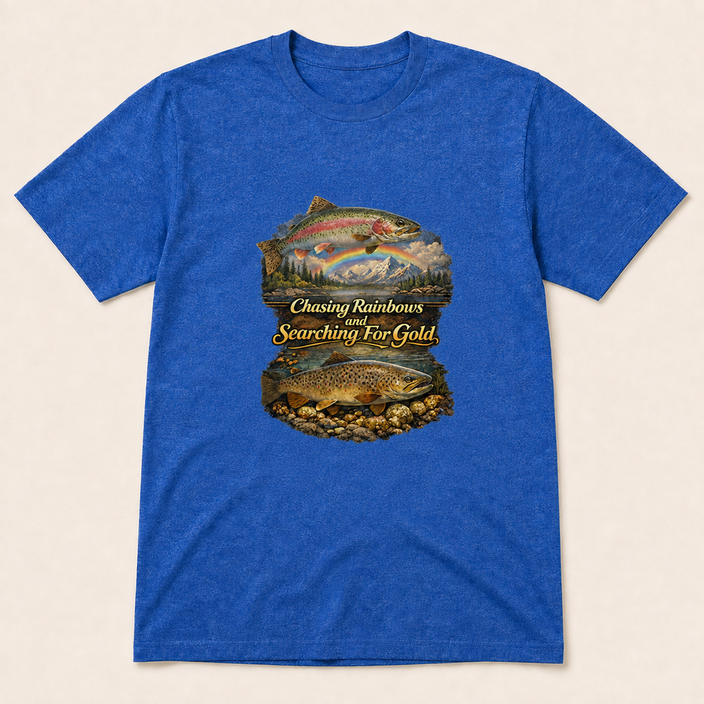 Fly Fishing T-Shirt "Chasing Rainbows & Searching for Gold" Tee