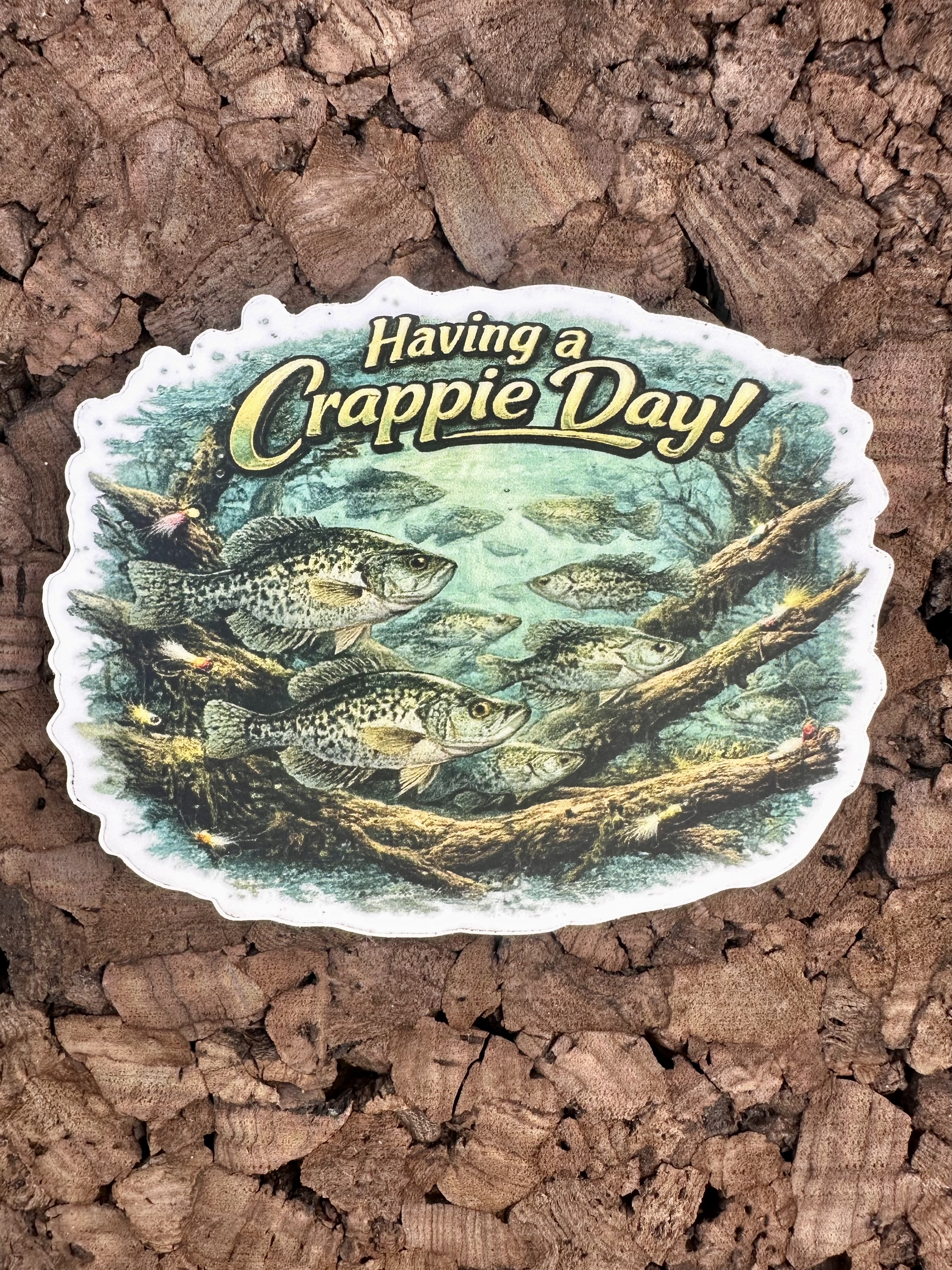 Having a Crappie Day! Sticker – 4" Premium Vinyl Decal