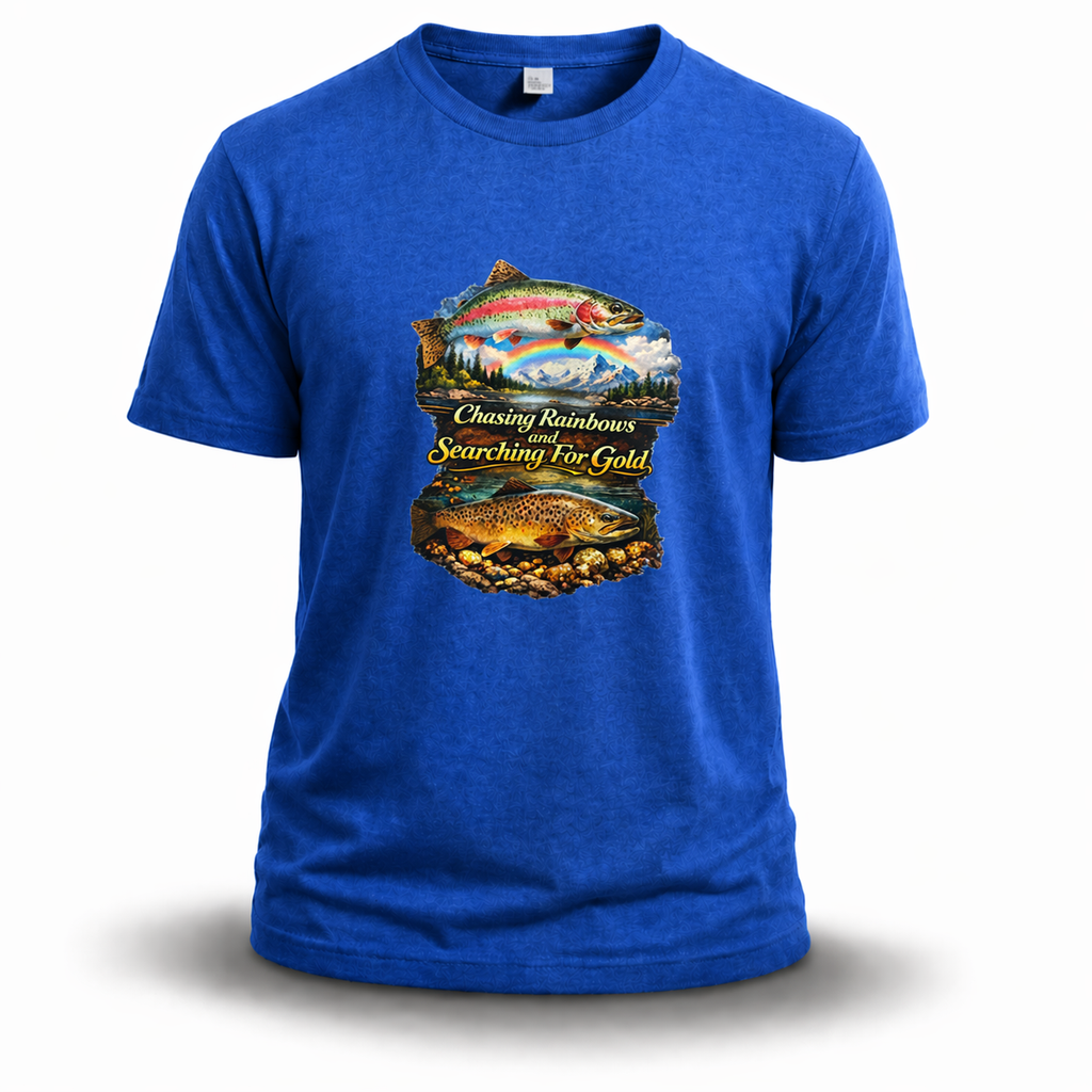 Fly Fishing T-Shirt – Chasing Rainbows & Searching for Gold