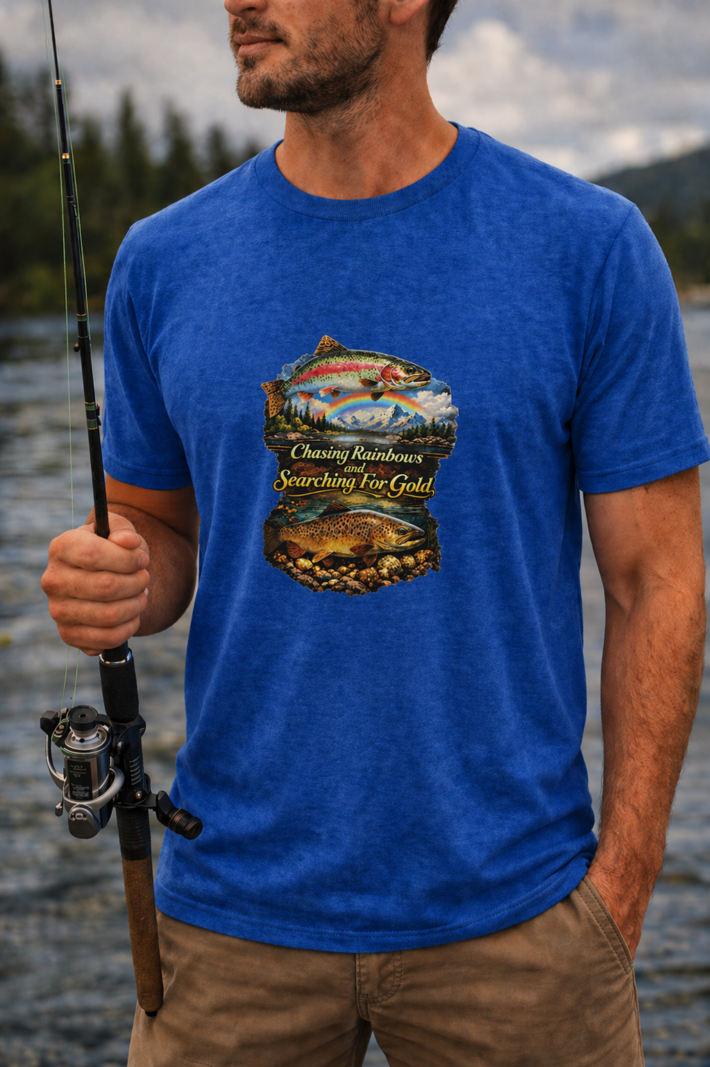 Fly Fishing T-Shirt – Chasing Rainbows & Searching for Gold
