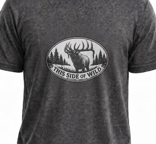 Bull Elk Hunting T-Shirt "This Side of Wild" Oval Elk Tee