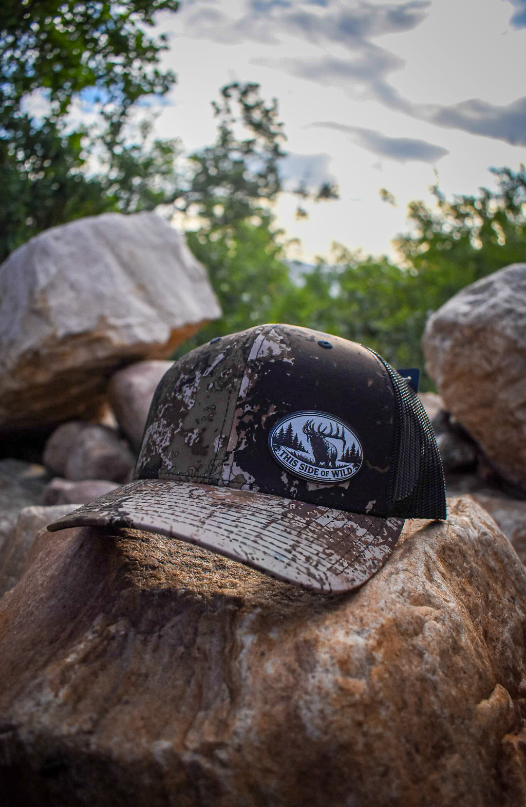 This Side of Wild Elk Oval Patch Trucker Hat