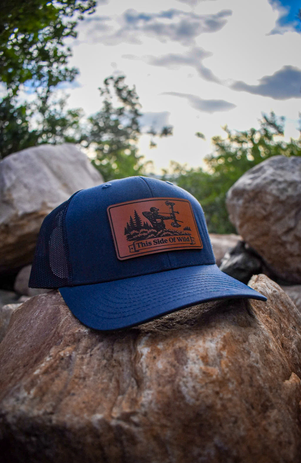 Bow Hunter Trucker Hat "This Side of Wild" Bow Hunter Leather Patch Cap