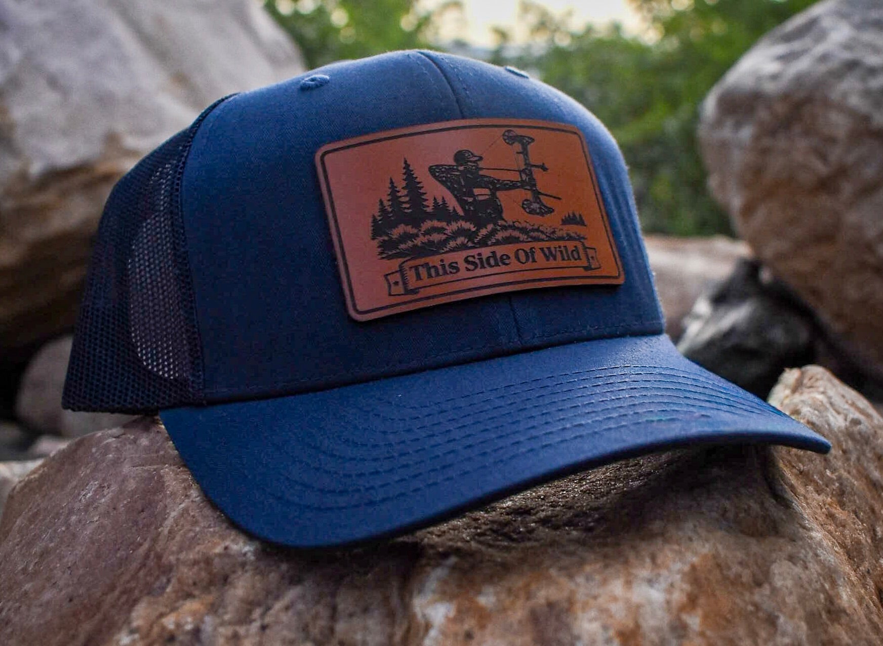 Bow Hunter Trucker Hat "This Side of Wild" Bow Hunter Leather Patch Cap