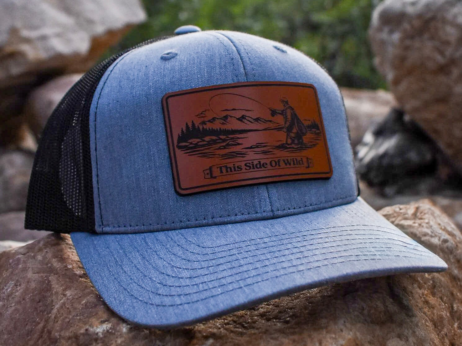 Fly Fishing Trucker Hat "This Side of Wild" Fly Fishing Leather Patch Cap