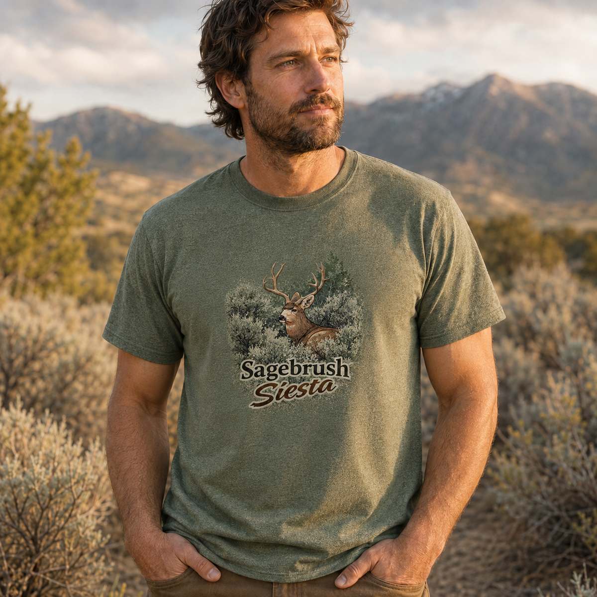 Mule Deer T-Shirt "Sagebrush Siesta" Mule Deer Tee
