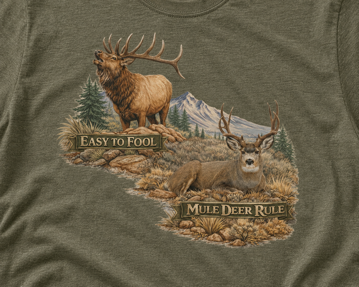 Mule Deer/Elk Hunting T-Shirt "Easy to Fool, Mule Deer Rule" Tee